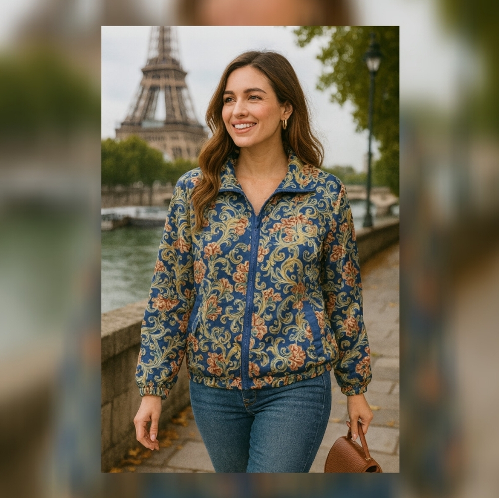 Silk Encounter 100% Silk Zip up Floral Jacket 1X